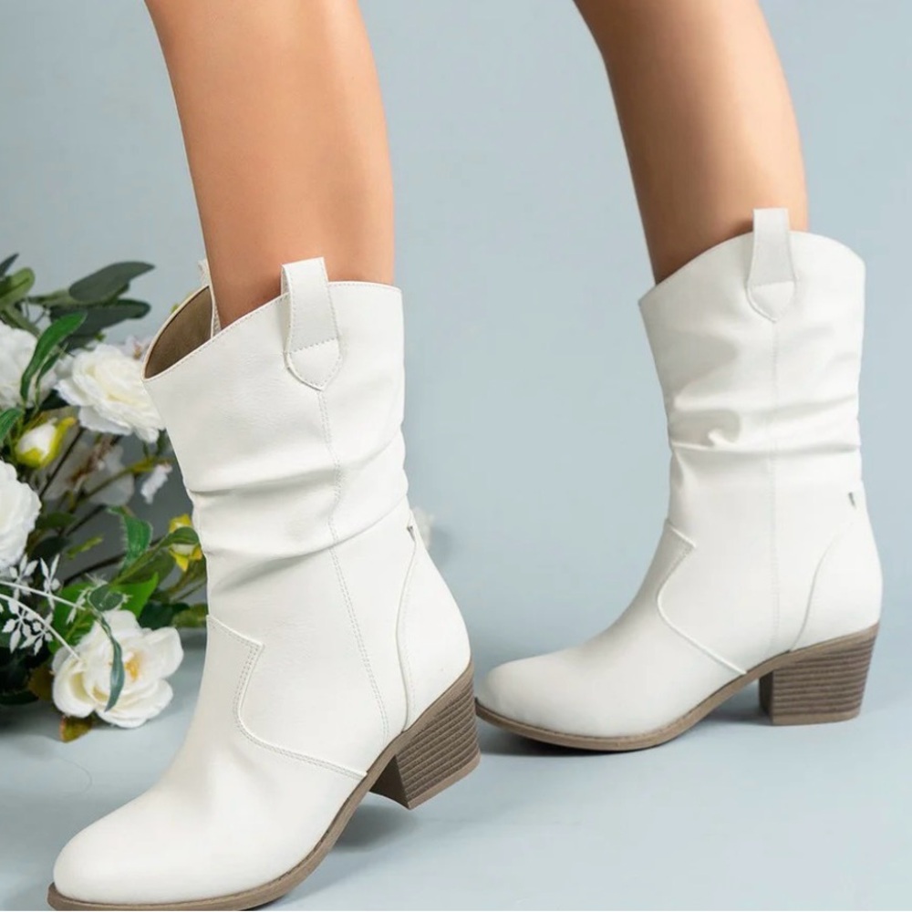 White Western Ankle Boots - Picture 3 of 12